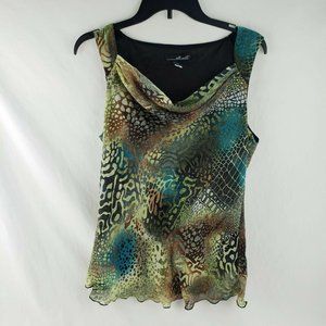 Willi Smith Animal Print Lightweight Sleeveless Top Sheer Overlay Lined Women L